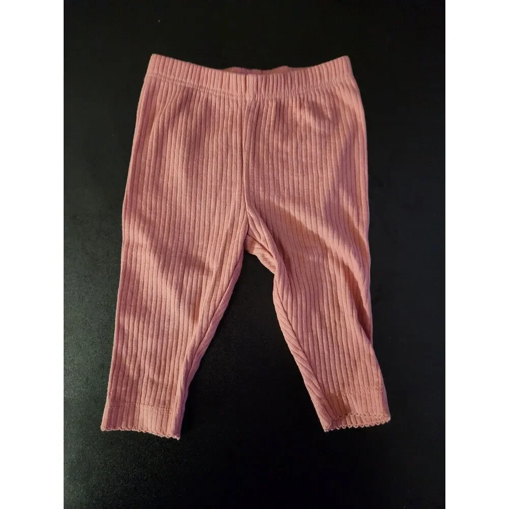 Carter's Baby Girl 3M Pink Ribbed Leggings Bunny Applique Pants